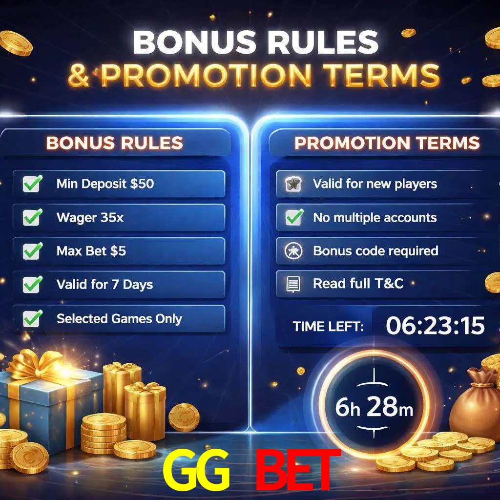 Reglas de promoción GG BET y condiciones de bonos explicadas visualmente