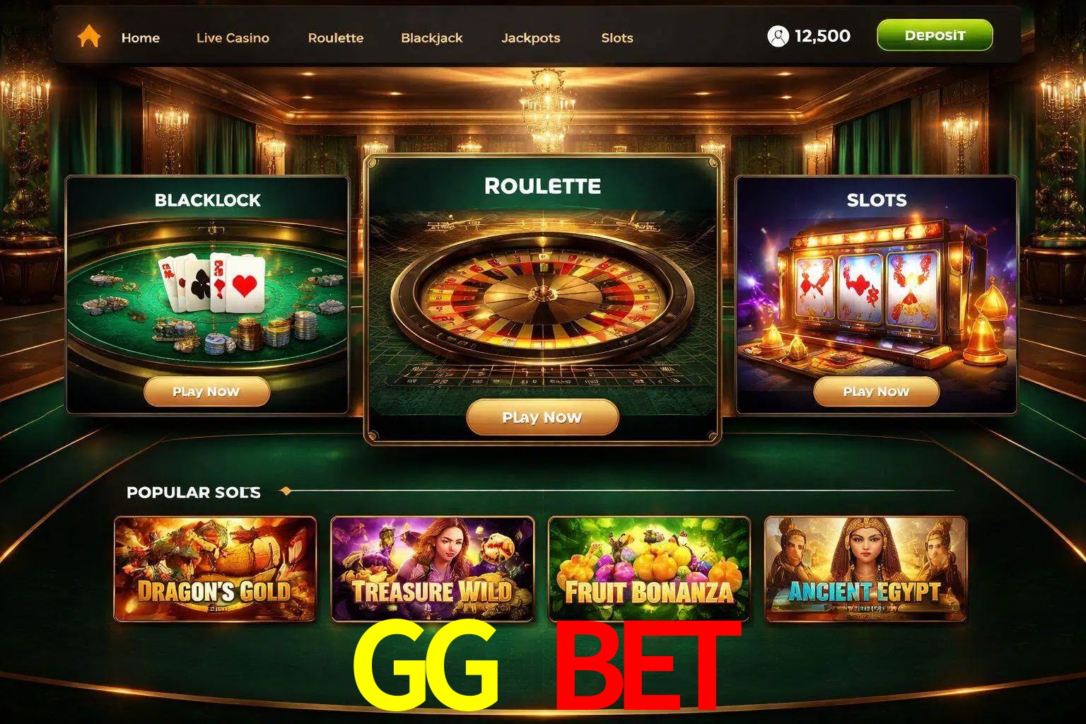 Vista de la plataforma GG BET Casino mostrando categorías organizadas de juegos en línea