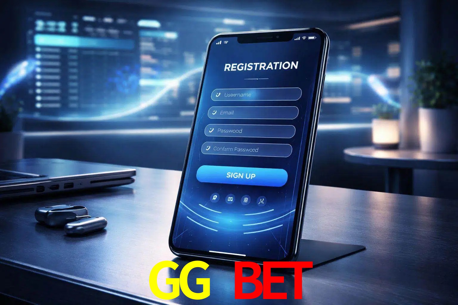Una interfaz moderna de registro móvil para GG BET mostrada en un smartphone con un panel de apuestas elegante.